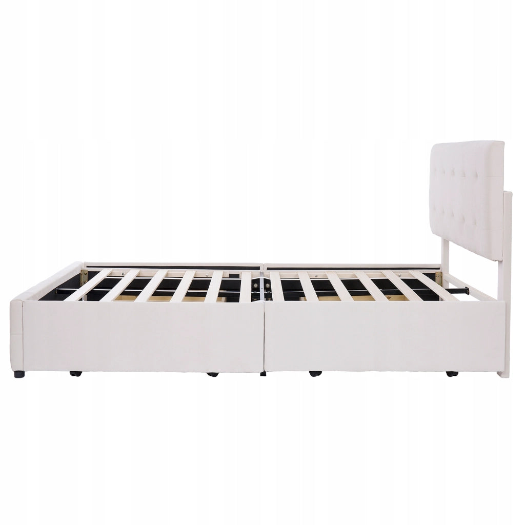 Letto con contenitore 140x200 - Xylo - Velluto beige con cassetti