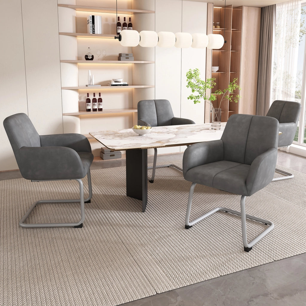 Sedia da pranzo set da 2 con struttura in acciaio, design ergonomico e braccioli integrati, in microfibra grigia