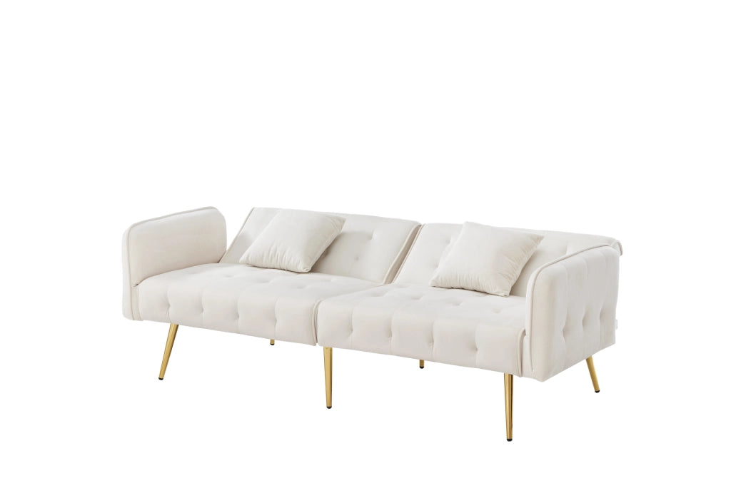 Divano letto 2 posti 215x81,5 cm bianco antico in velluto - regolabile