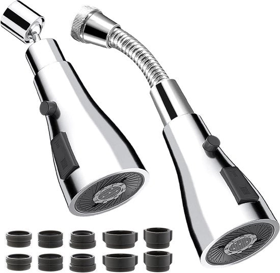 Distributore di acqua 360° girevole con spruzzatore - Estensore di rubinetti - Illuminazione rubinetto - Antipercussione - M22 a M20 M22 M24 G1/2 F M20 - Adattatore di tubo