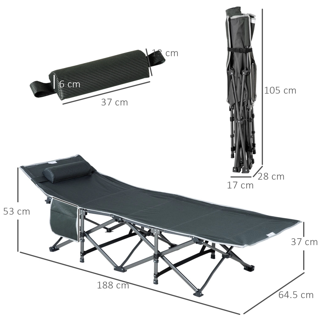 Letto da Campeggio Pieghevole Imbottito con Tasca ¨C Zephmum ¨C Grigio 188x64.5x53 cm