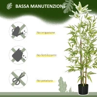 Set 2 Piante di Bambù Finte da 120 cm con Vaso Ø15x12cm, in PEVA, PP e Metallo, Verde e Nero