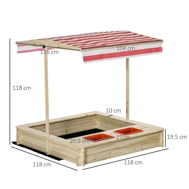SABBIERA DA CORTILE CON TETTUCCIO REGOLABILE PER BAMBINI 3-8 ANNI 118X118CM