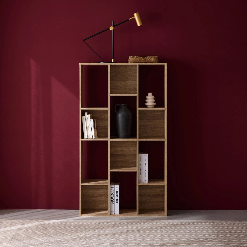 Libreria a 3 livelli con 12 scomparti, marrone naturale