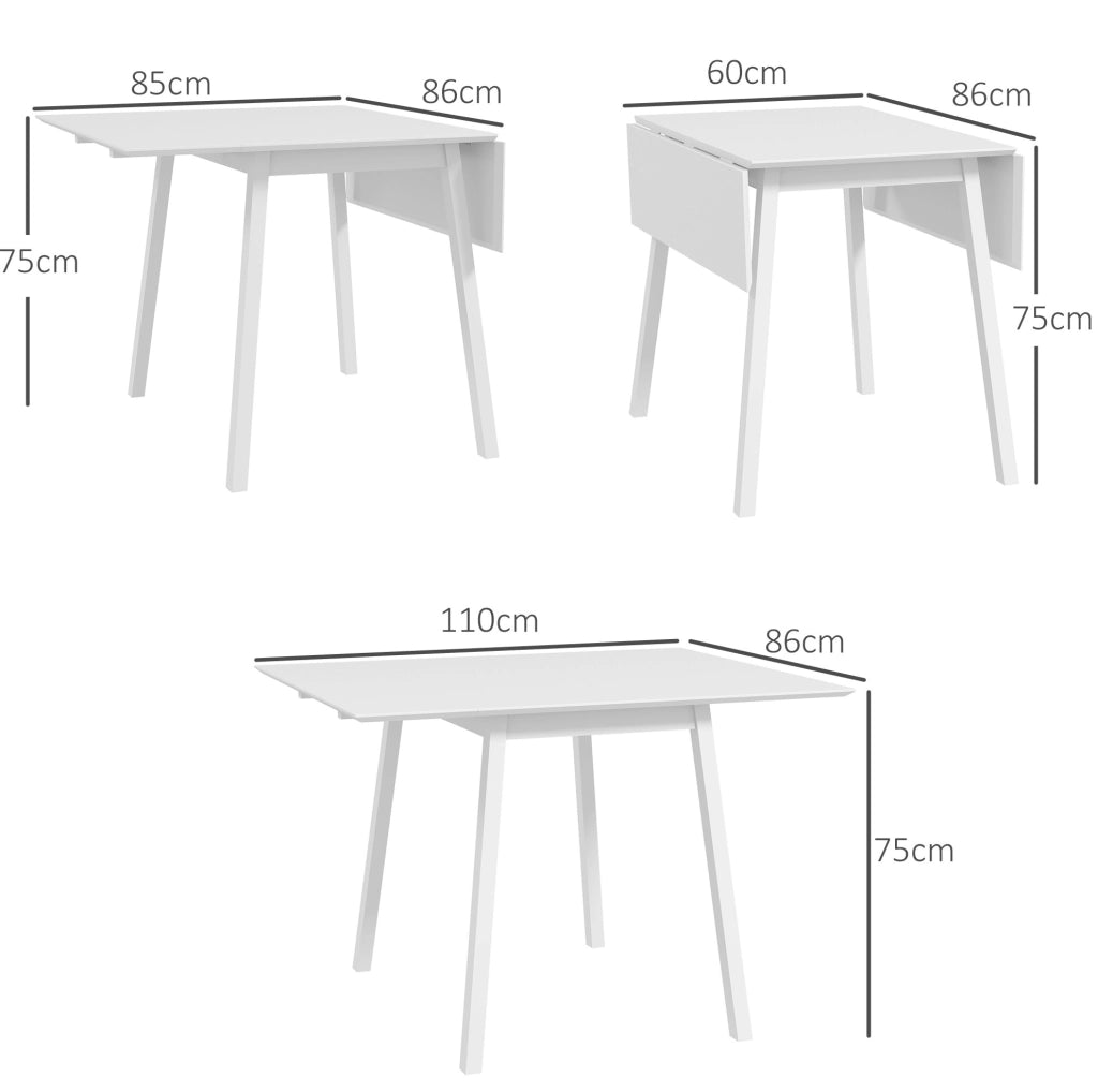 Tavolo da pranzo pieghevole 110x86x75 cm salvaspazio in legno bianco