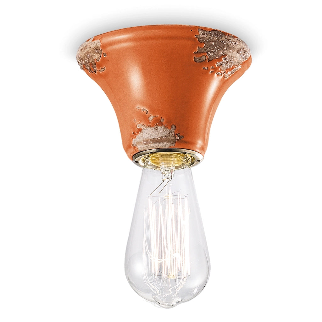 Plafoniera Vintage Tonda Media Ceramica Arancio 1 Luce E14