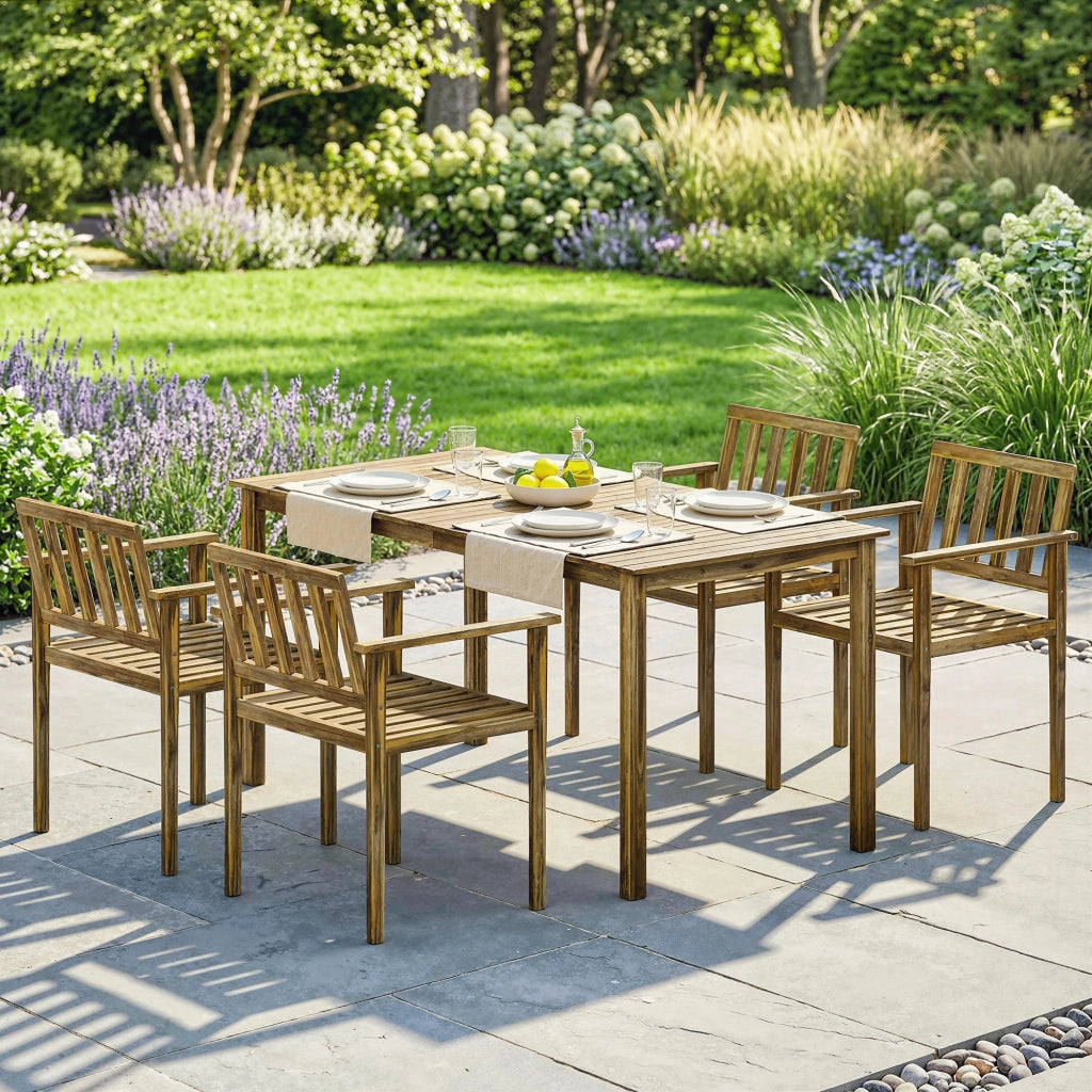 Set da Pranzo da Giardino 5 Pezzi in Teak ¨C zephmum ¨C Tavolo e 4 Sedie