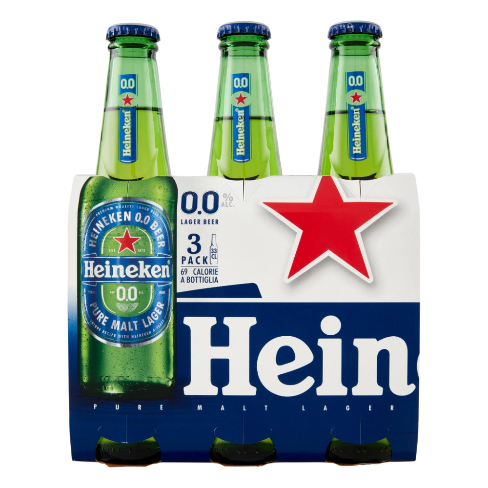 Heineken birra 0.0 zero alcol confezione bottiglie 3x33 cl