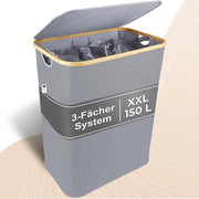 Lavatrice XXL con coperchio 3 contenitori sistema di separazione rifiuti in bambù scatola di lavaggio pieghevole raccolta rifiuti lavatrice