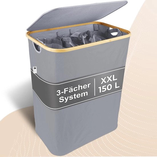 Lavatrice XXL con coperchio 3 contenitori sistema di separazione rifiuti in bambù scatola di lavaggio pieghevole raccolta rifiuti lavatrice