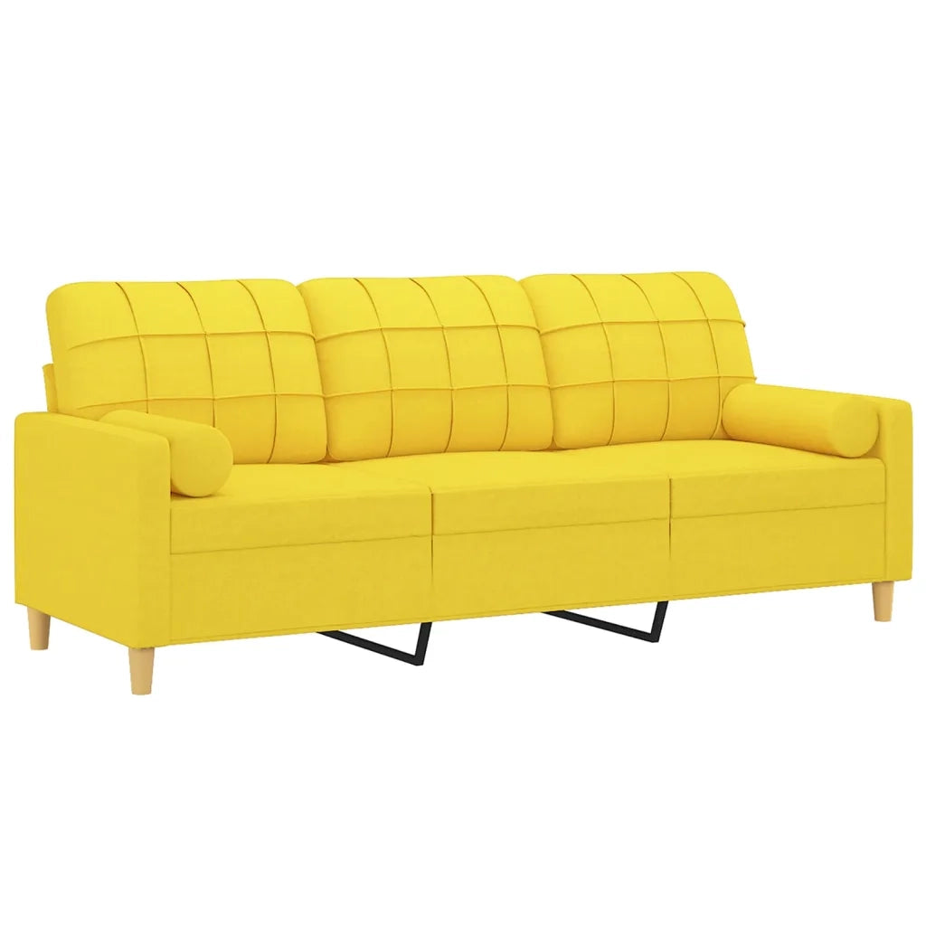 Divano a 3 Posti con Cuscini-Sofa 3 Posti con Cuscini Giallo Chiaro 180 cm in Tessuto 813362