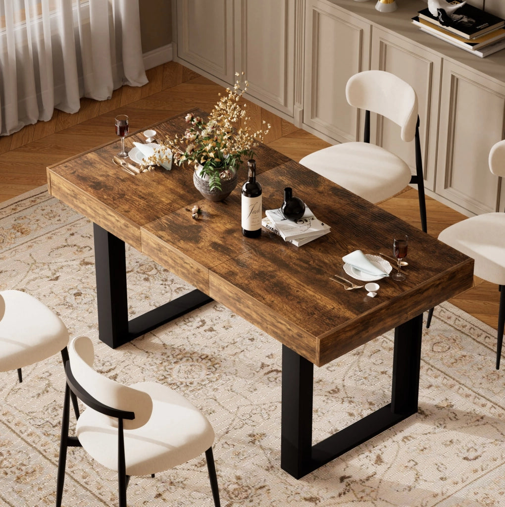 Tavolo da pranzo allungabile 120-160 cm in legno truciolare nero e marrone rustico