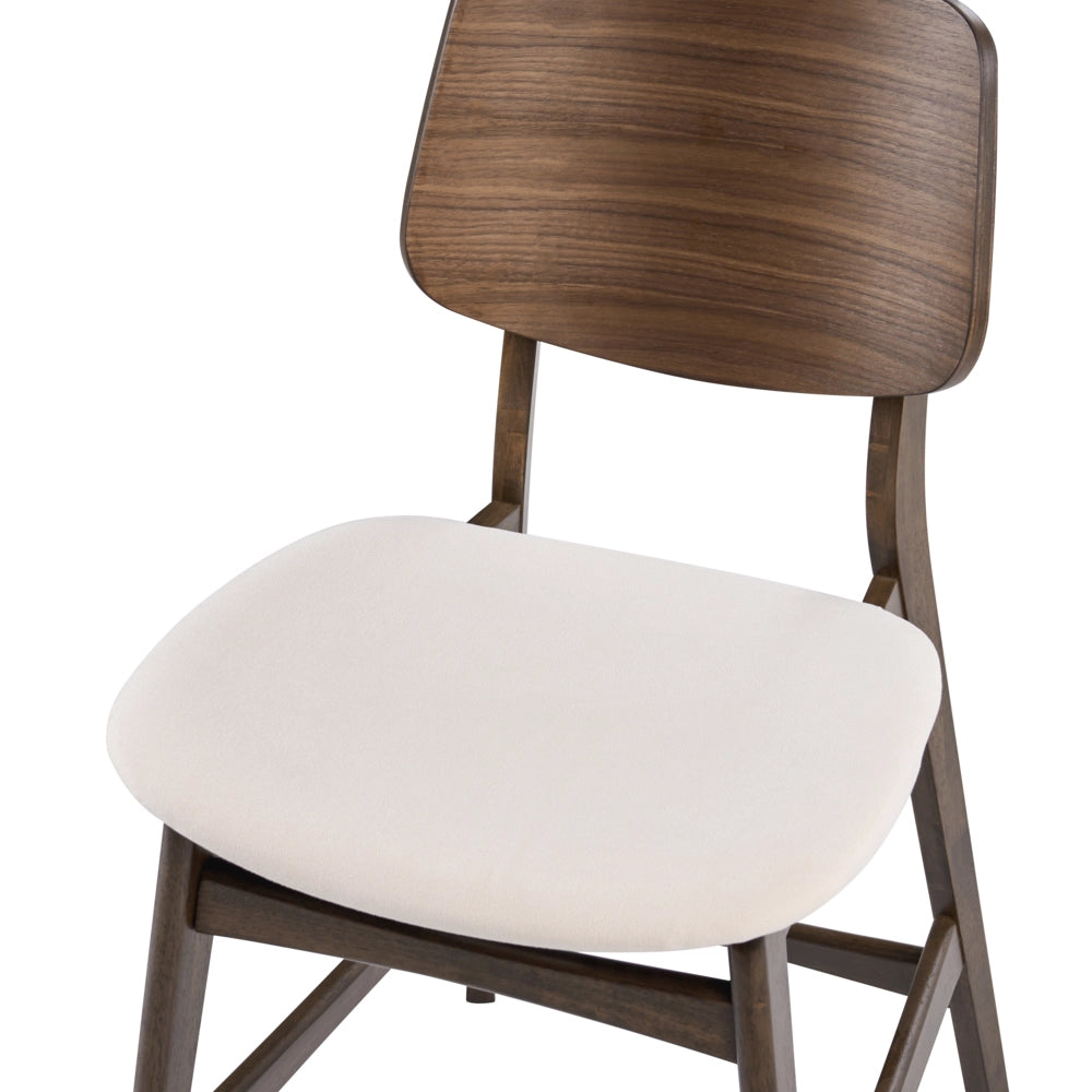 Set di 2 sedie da bar in bouclé di poliestere marrone e bianco sporco, con gambe in legno di gomma stile retrò tradizionale