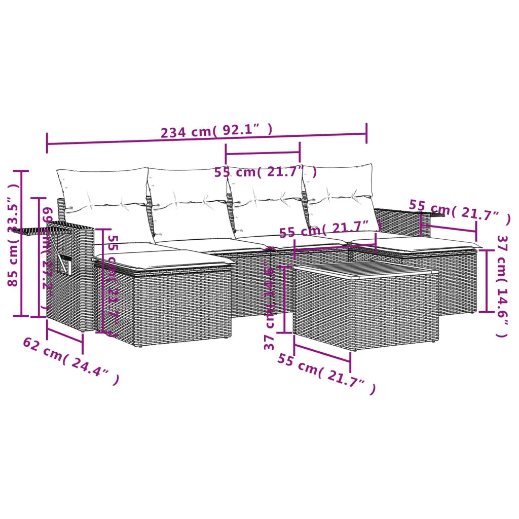 Set Divani da Giardino con Cuscini 7pz Nero Polyrattan 3257014