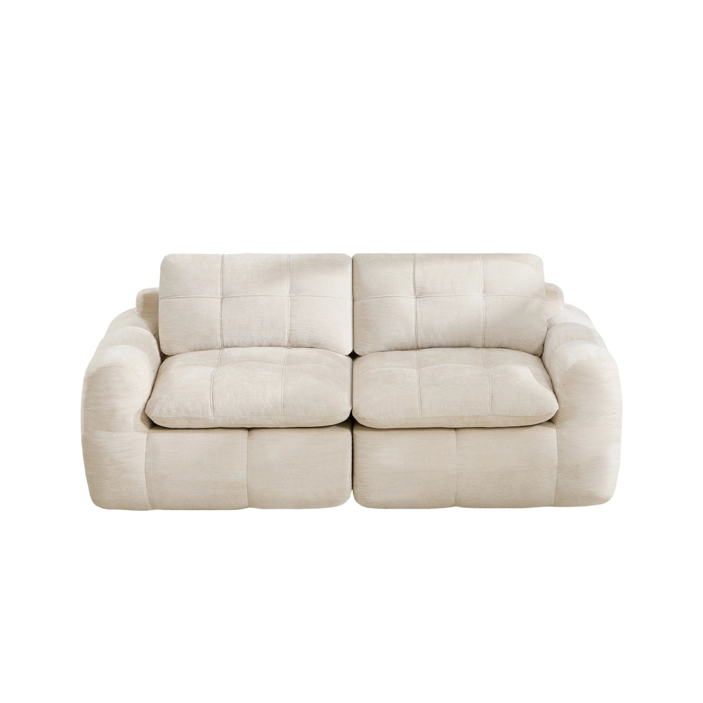 Divano modulare 2 posti con seduta profonda e montaggio senza attrezzi trapuntatura a quadri in chenille beige