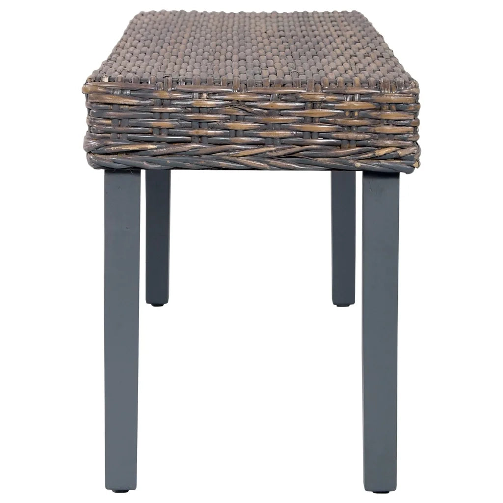 Panca 110 cm Grigia in Rattan Naturale Kubu e Massello di Mogano 285789