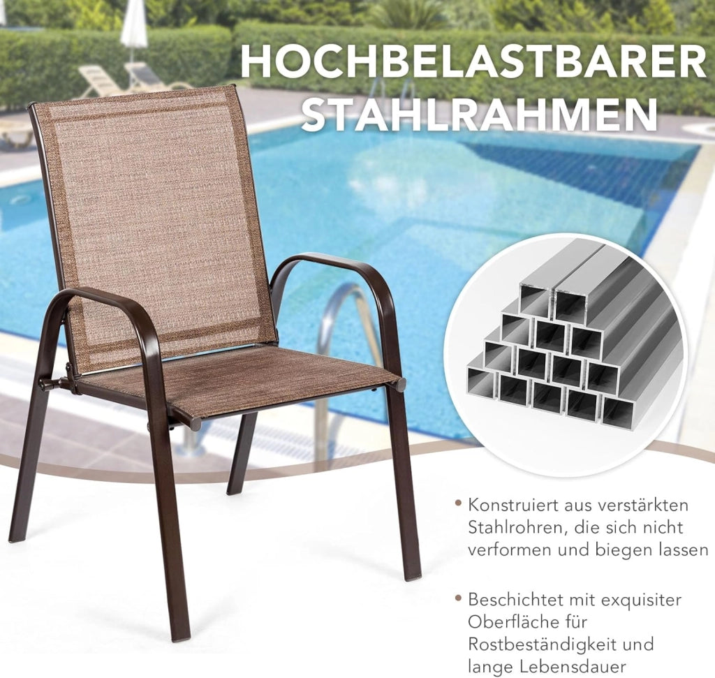 Sedie da terrazza impilabili, 2 sedie da campeggio portatili con braccioli e schienale alto, confezione da 2 sedie da esterno per veranda, bordo piscina, terrazza, giardino, balcone, cortile,