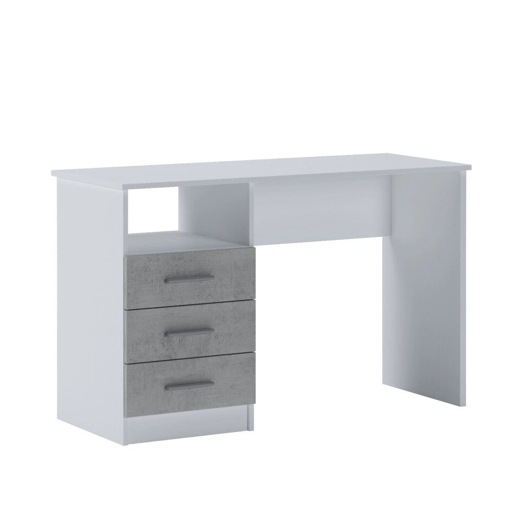Scrivania Moderna Con 3 Cassetti Tavolo Da Ufficio Per Studio Home Office Cameretta Postazione Lavoro In Melaminico 120 X 72 X 48 Cm Bianco E Grigio Cemento