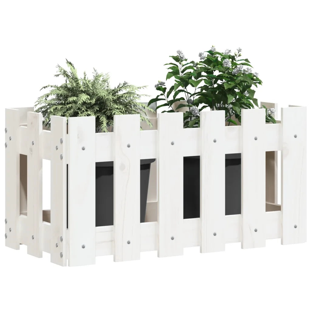 Fioriera | Cassetta per fiori | Vaso Giardino a Recinzione Bianco 60x30x30 cm Massello Pino