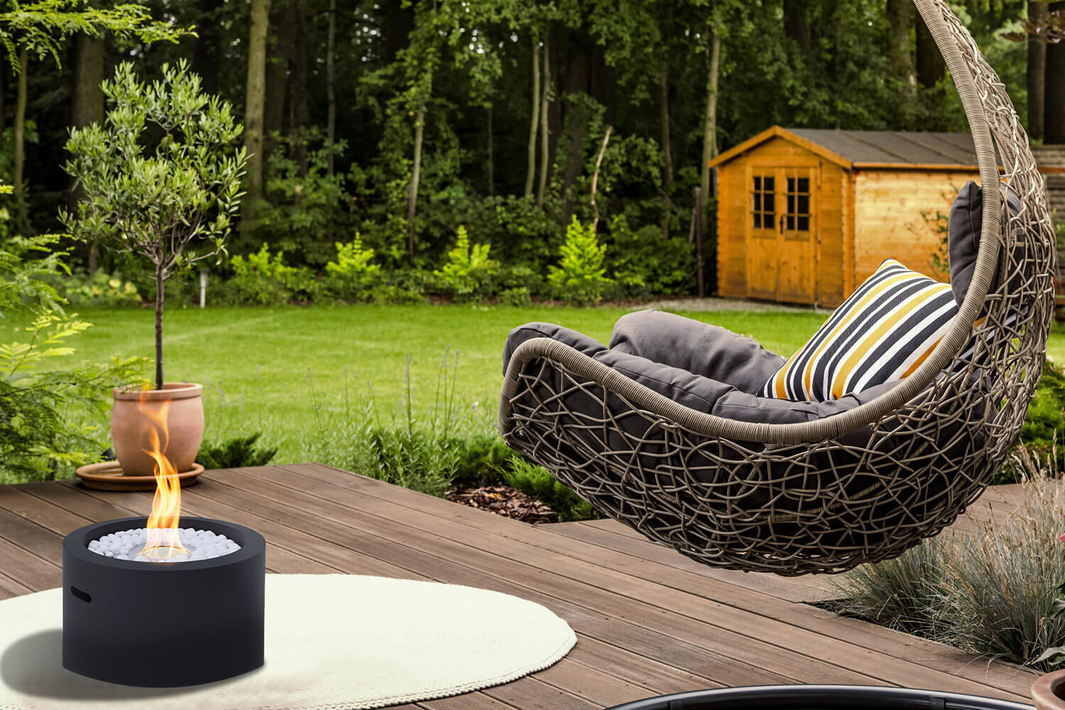 Camino a Bioetanolo da Pavimento Ø47,5 cm in Acciaio Nero