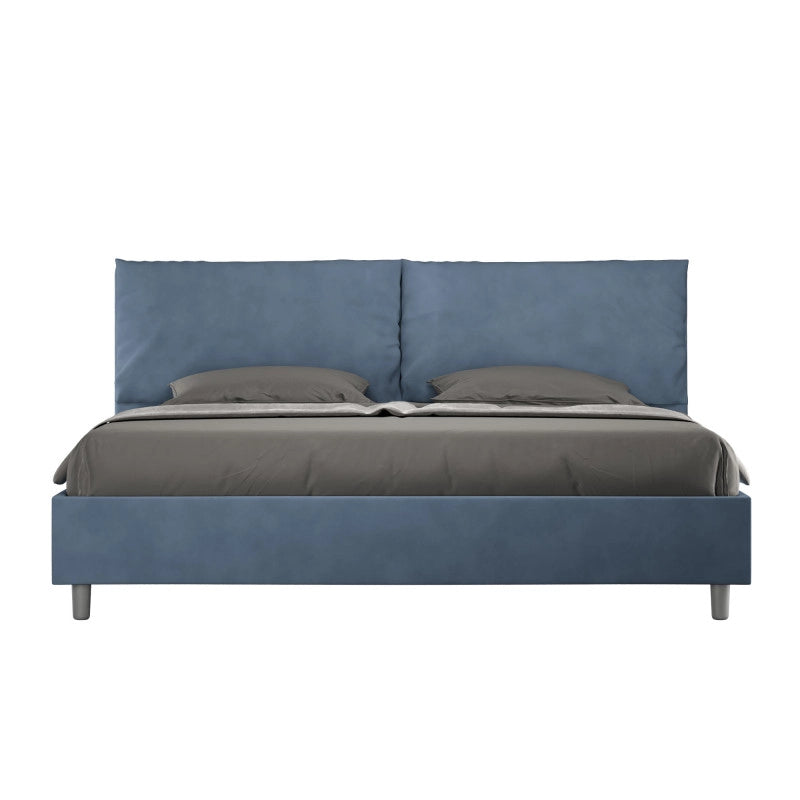 Letto imbottito Matrimoniale 190x210 cm Large - Con rete,Microfibra,Blu