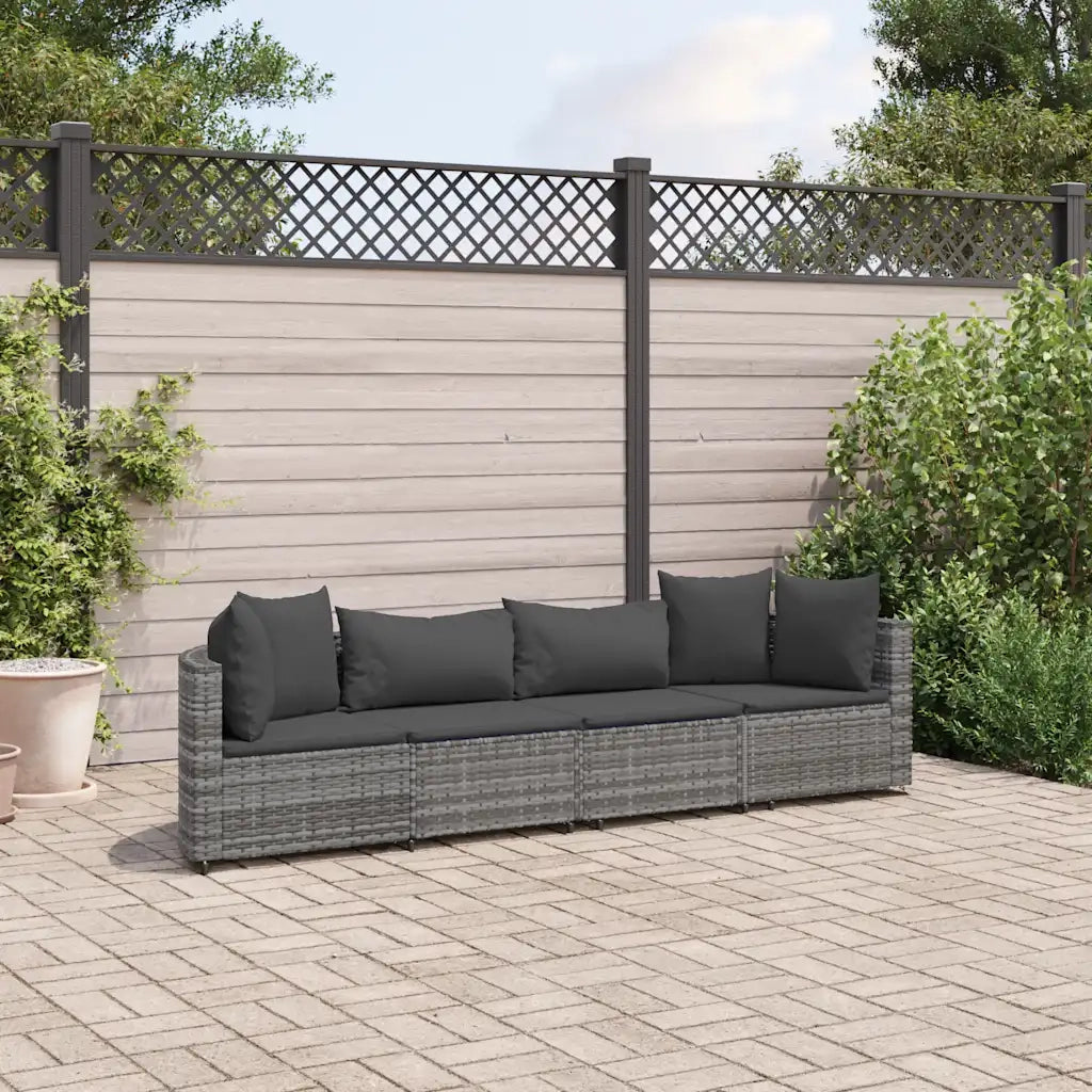 Set Divani da Giardino 4 pz | Set Salotto da Giardino con Cuscini in Polyrattan Grigio