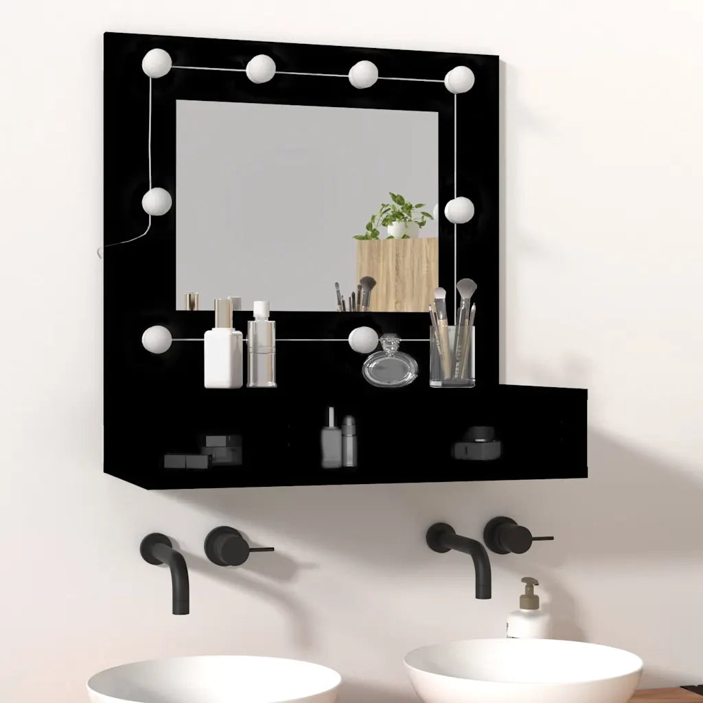 Mobile a Specchio | Armadio da bagno con LED Nero 60x31,5x62 cm