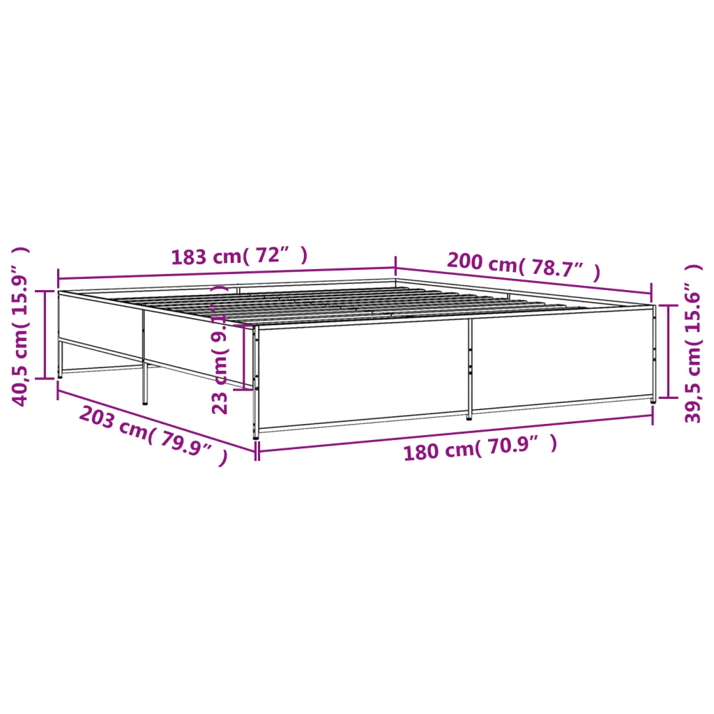 Giroletto Nero 180x200 cm in Legno Multistrato e Metallo