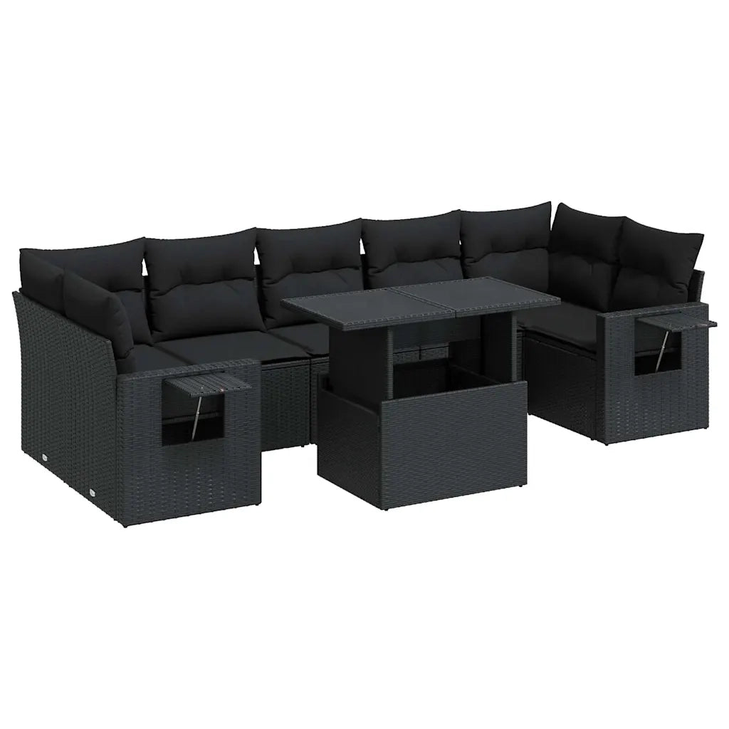 Set Divani da Giardino con Cuscini 8 pz Nero in Polyrattan 3326436