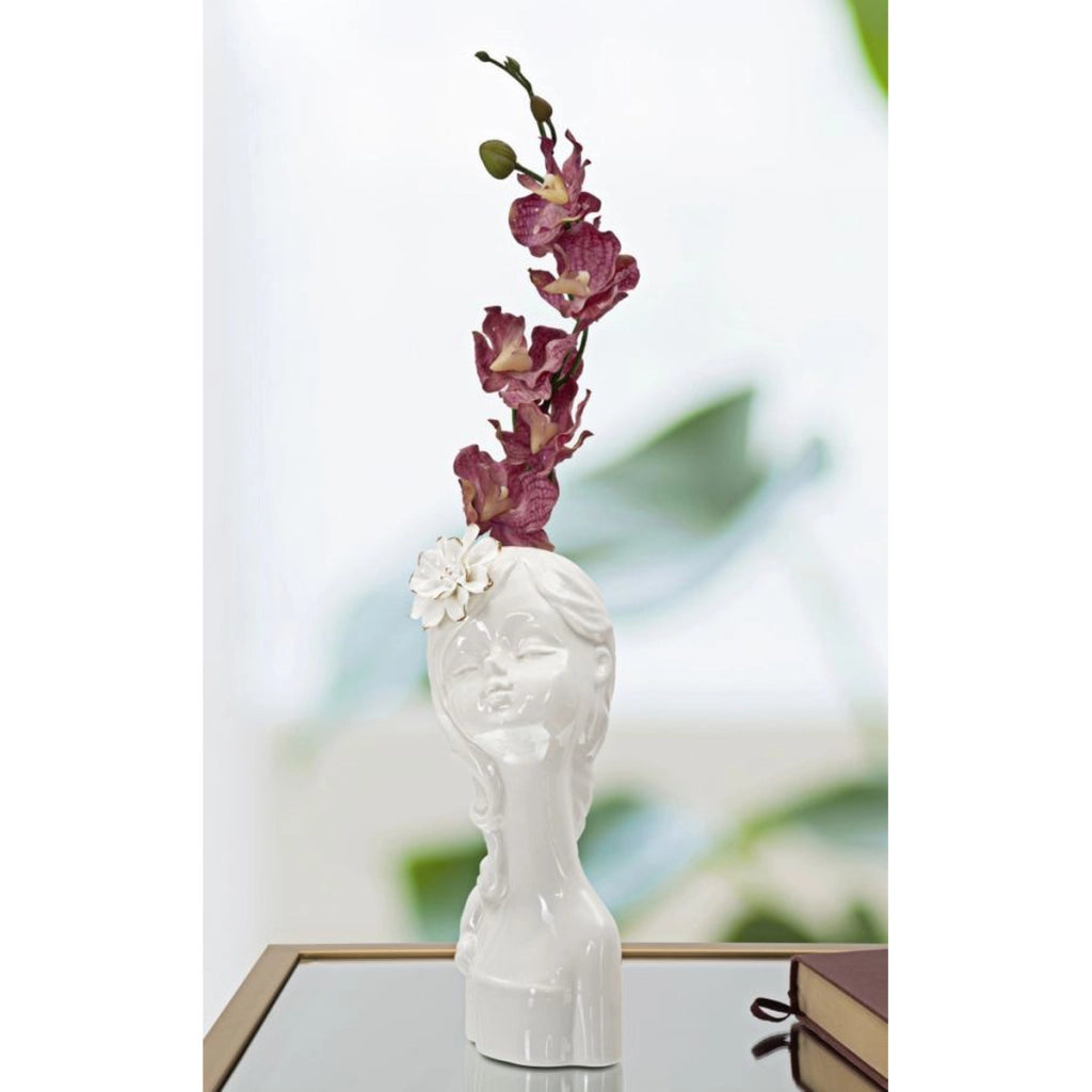 Vaso Decorativo Viso 34, Bianco, Porcellana, 10,5x10x24,7 cm
