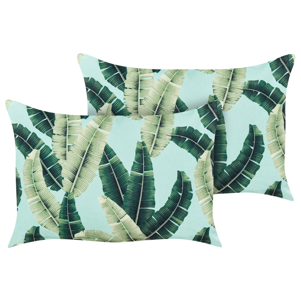 Set di 2 cuscini da giardino in poliestere verde 40 x 60 cm Motivo a foglie rettangolari Design moderno Cuscini decorativi