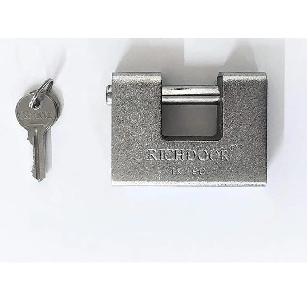 Trade Shop - Lucchetto Corazzato Antiscasso 90mm Con 3 Chiavi Antifurto Corazzato -