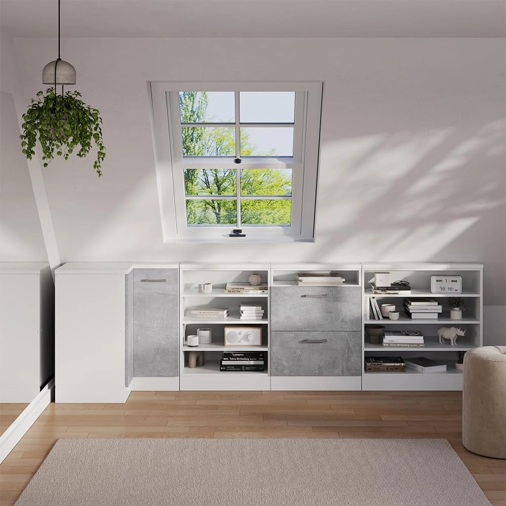 Mobile sottotetto Rion, Bianco, 80 x 81.6 cm con 4 scomparti, adatto per il salvaspazio sotto tetti spioventi