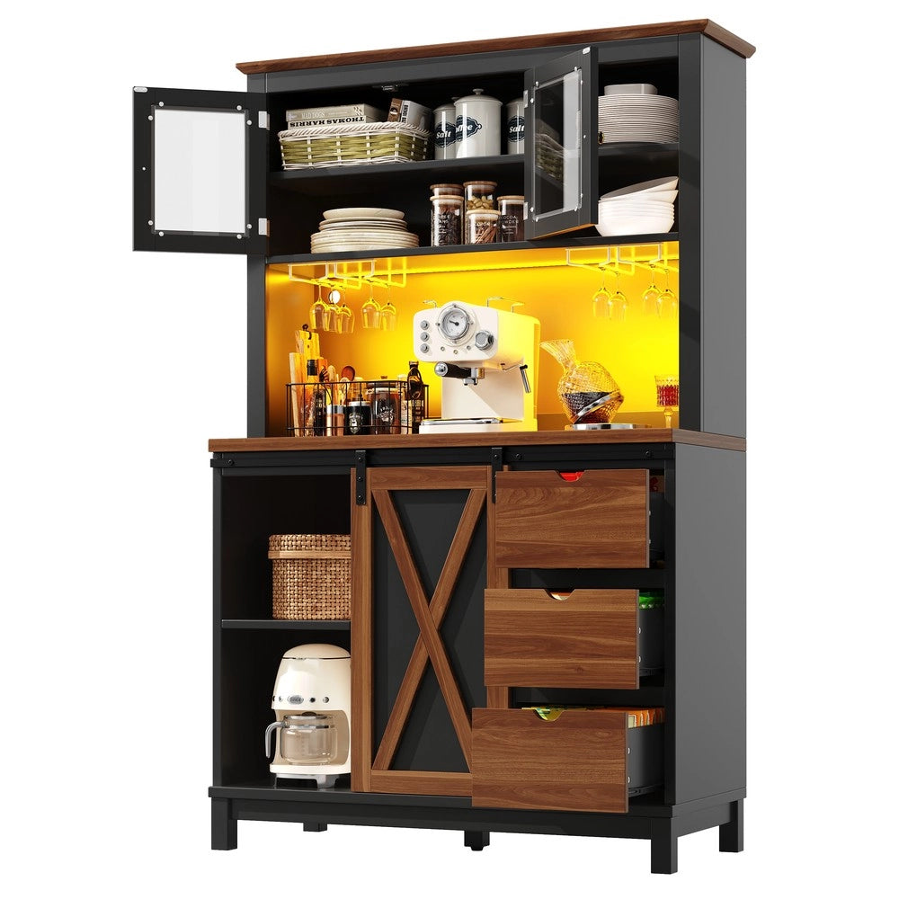 Credenza con LED e Cassetti ¨C Xylo ¨C Nero, Ante Scorrevoli