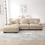 Divano angolare modulare a forma di L con pouf; 3 posti in ciniglia; 313x145x81 cm; caffè chiaro