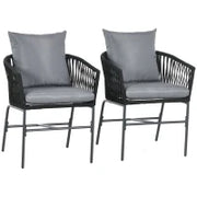 Sedie da Esterno, Set da 2, Design Boho, Cuscini per Seduta e Schienale, Seduta Comoda, Telaio in Metallo, Nero