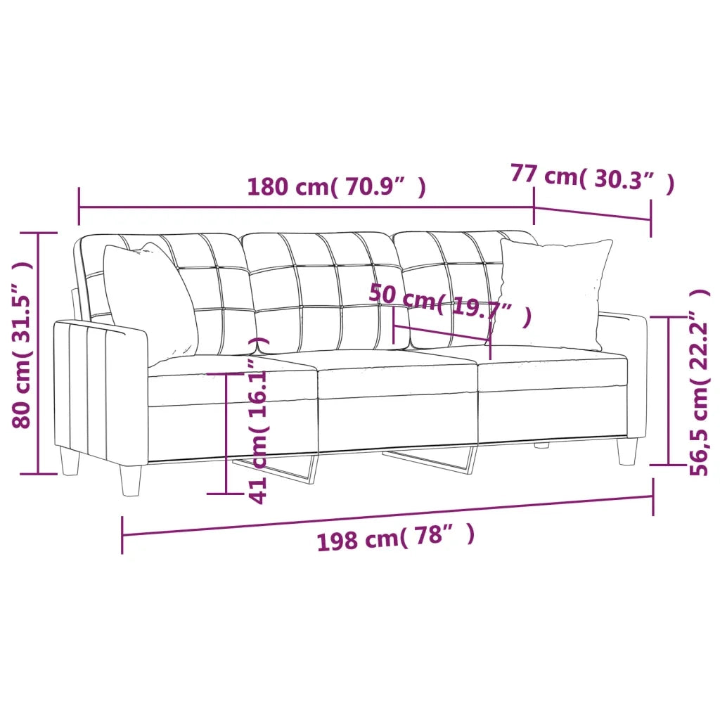 Divano | Divano da soggiorno | Sofa a 3 Posti con Cuscini Grigio 180 cm in Similpelle