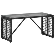 Tavolino da Giardino | Tavolo da Esterno Nero 80 x 40 x 40 cm Rattan PE e Vetro