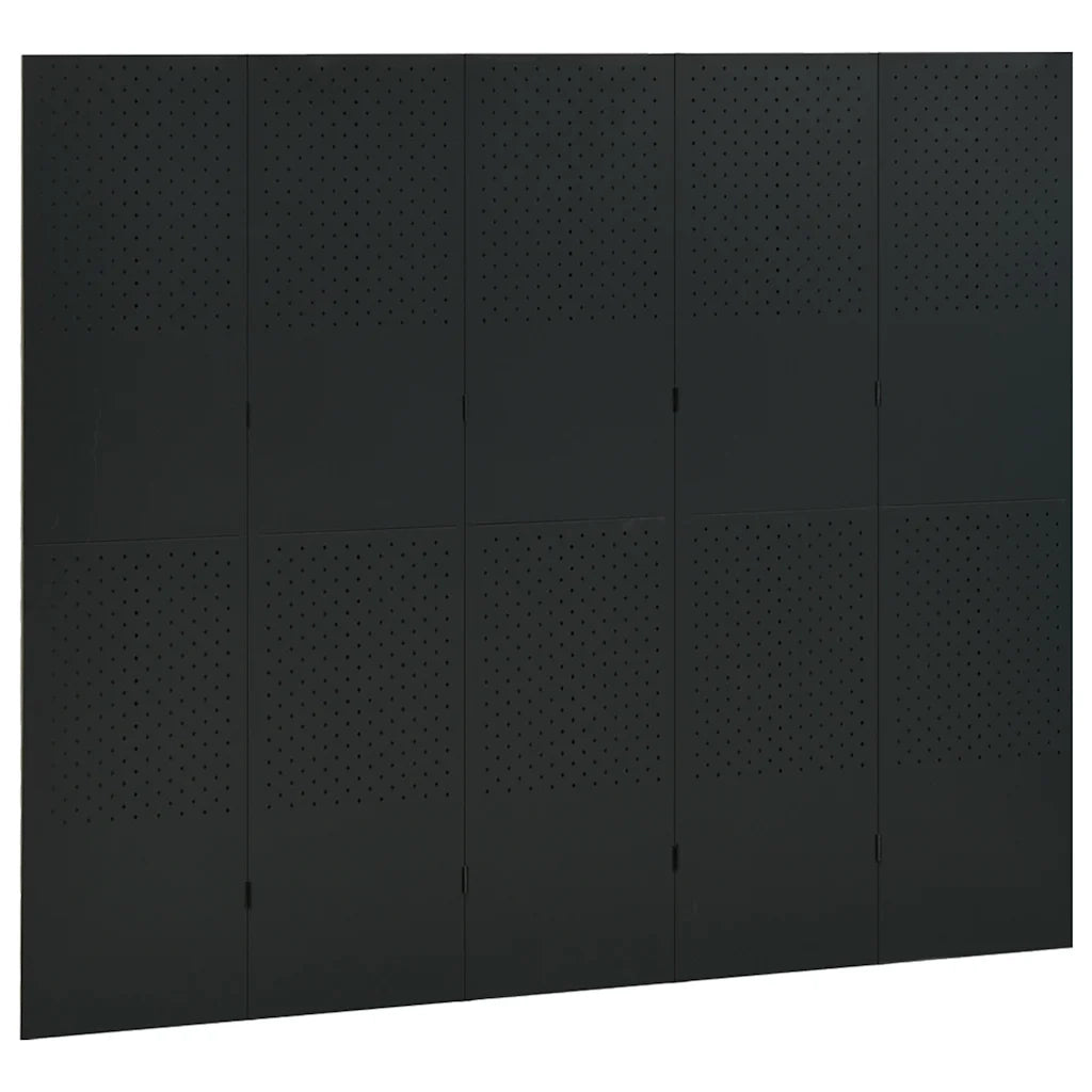 Paravento a 5 Pannelli 2 pz Nero 200x180 cm in Acciaio