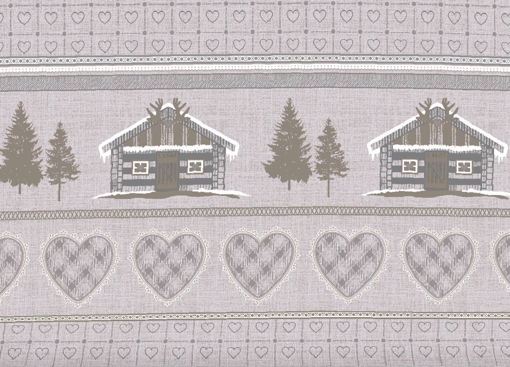 Copripiumino Sacco Piumone Cotone Flanella Pensieri Delicati Disegno Chalet - Matrimoniale - Beige