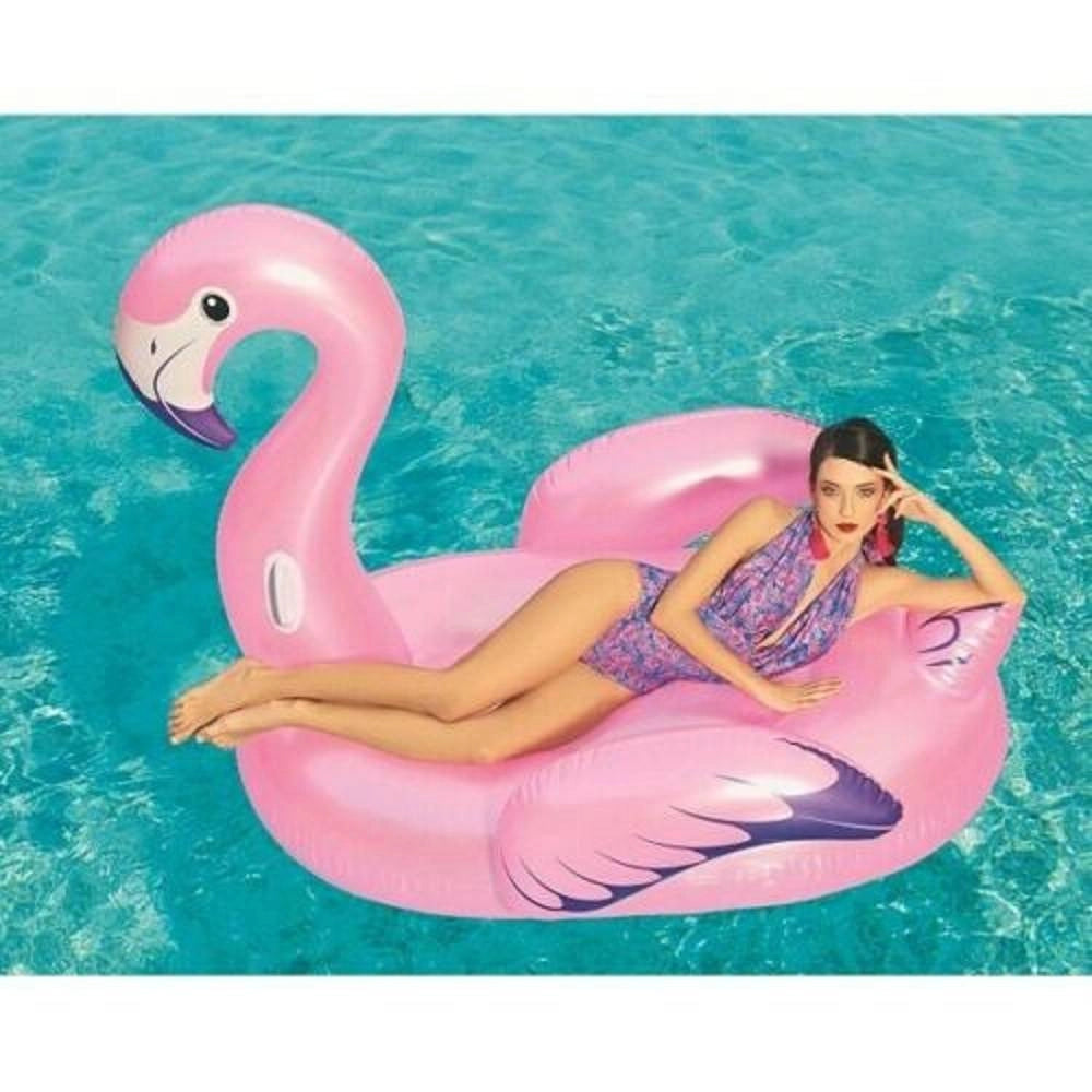 Trade Shop - Fenicottero Gonfiabile Cavalcabile Galleggiante Mare Piscina 1.40 X 1.32 X 1 Mt -