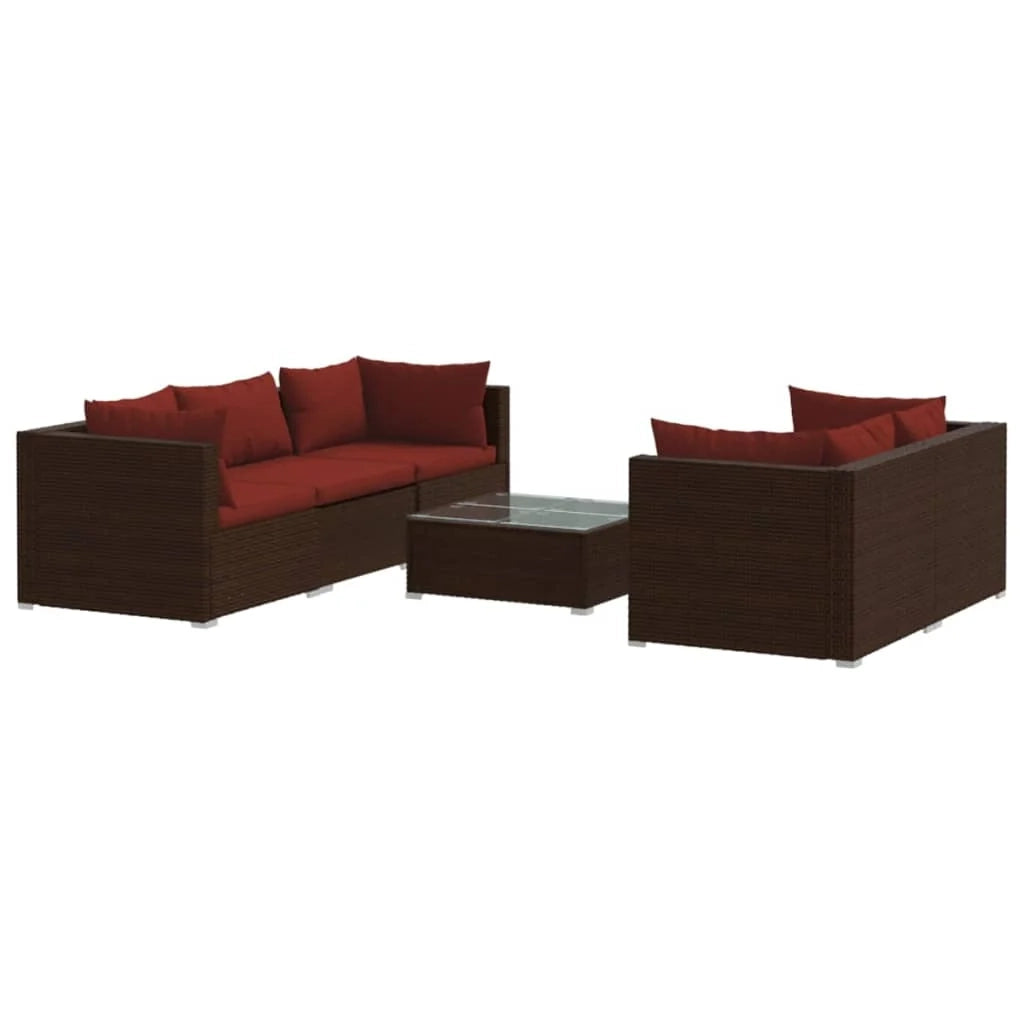 Set di mobili da giardino da 6 pezzi con cuscini in polyrattan marrone 02_0016895
