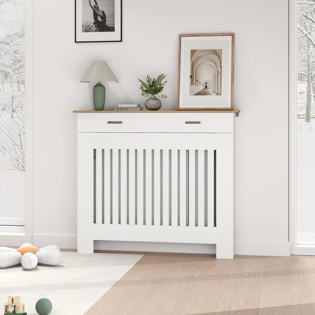 Copritermosifone con Cassetto Portaoggetti ¨C Xylo ¨C Legno Bianco 112x19x97 cm