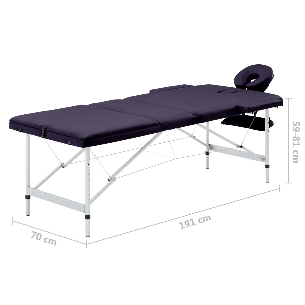 Lettino da Massaggio a 3 Sezioni in Alluminio Viola 110198