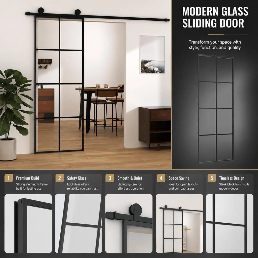 Sliding Door Black 76x205 Cm Tempered Safety Glass And Aluminum