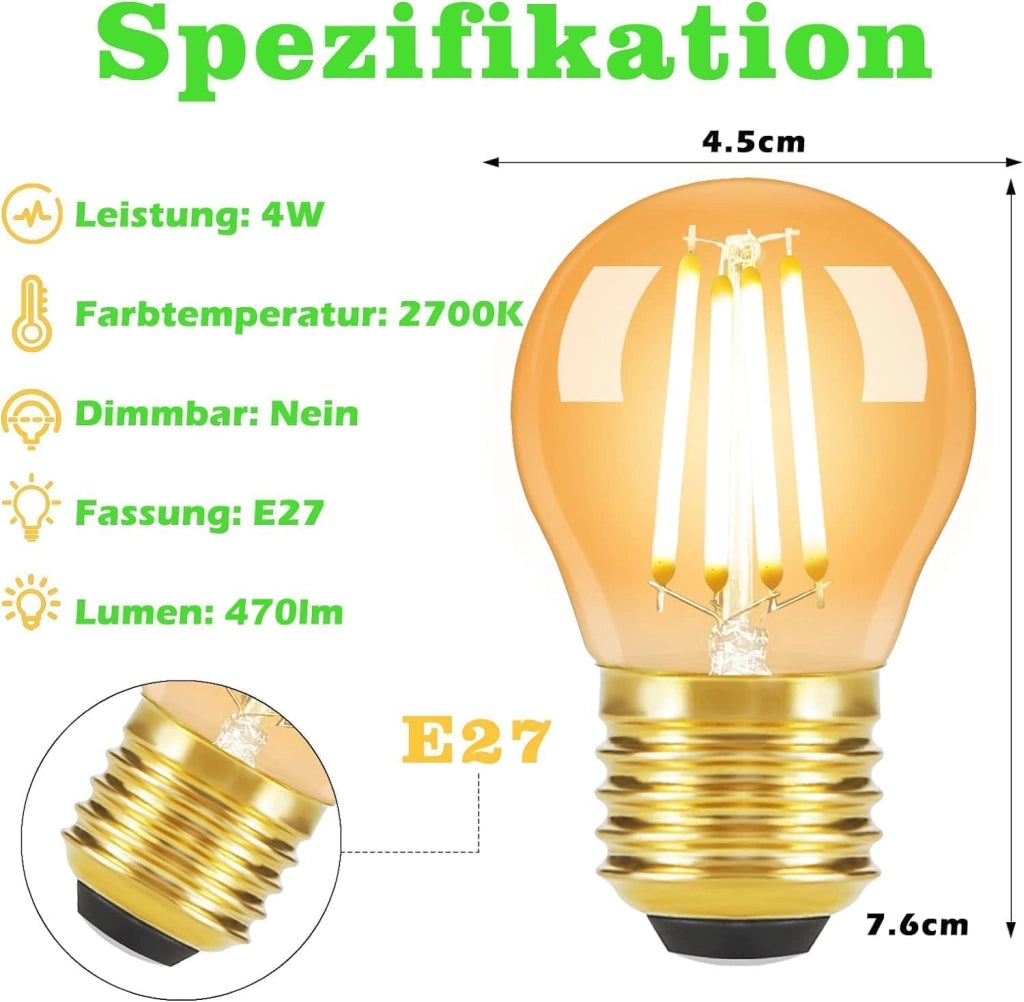 ZMH Lampadine LED vintage E27 G45 4W 2700K Bianco caldo lampadine a filamento Edison in vetro anticato confezione da 6