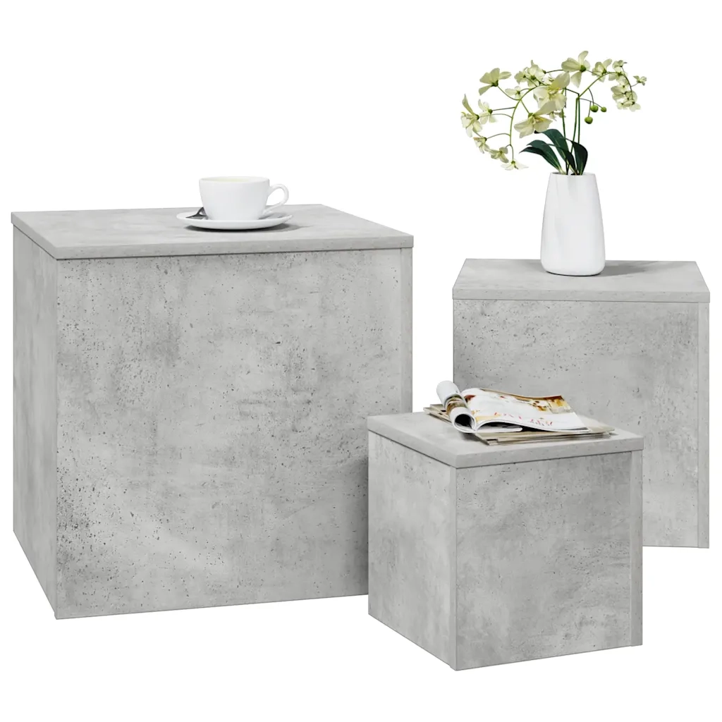 Tavolini 3 pz Grigio Cemento in Truciolato cod mxl 12198