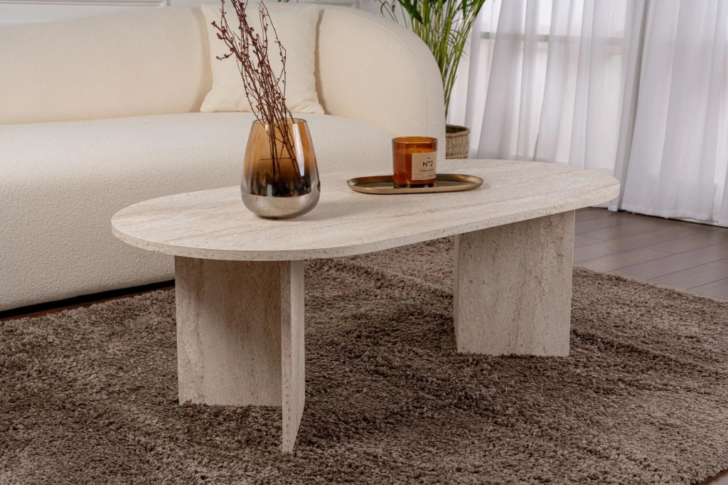 Tavolino da caffè in legno "Sabbia" - 60 x 119 x 40 cm - Travertino