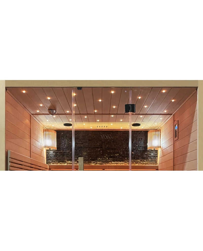 Sauna finlandese sei posti 200x180cm, cromoterapia, ozono, radio legno hemlock Sicorage Popilia