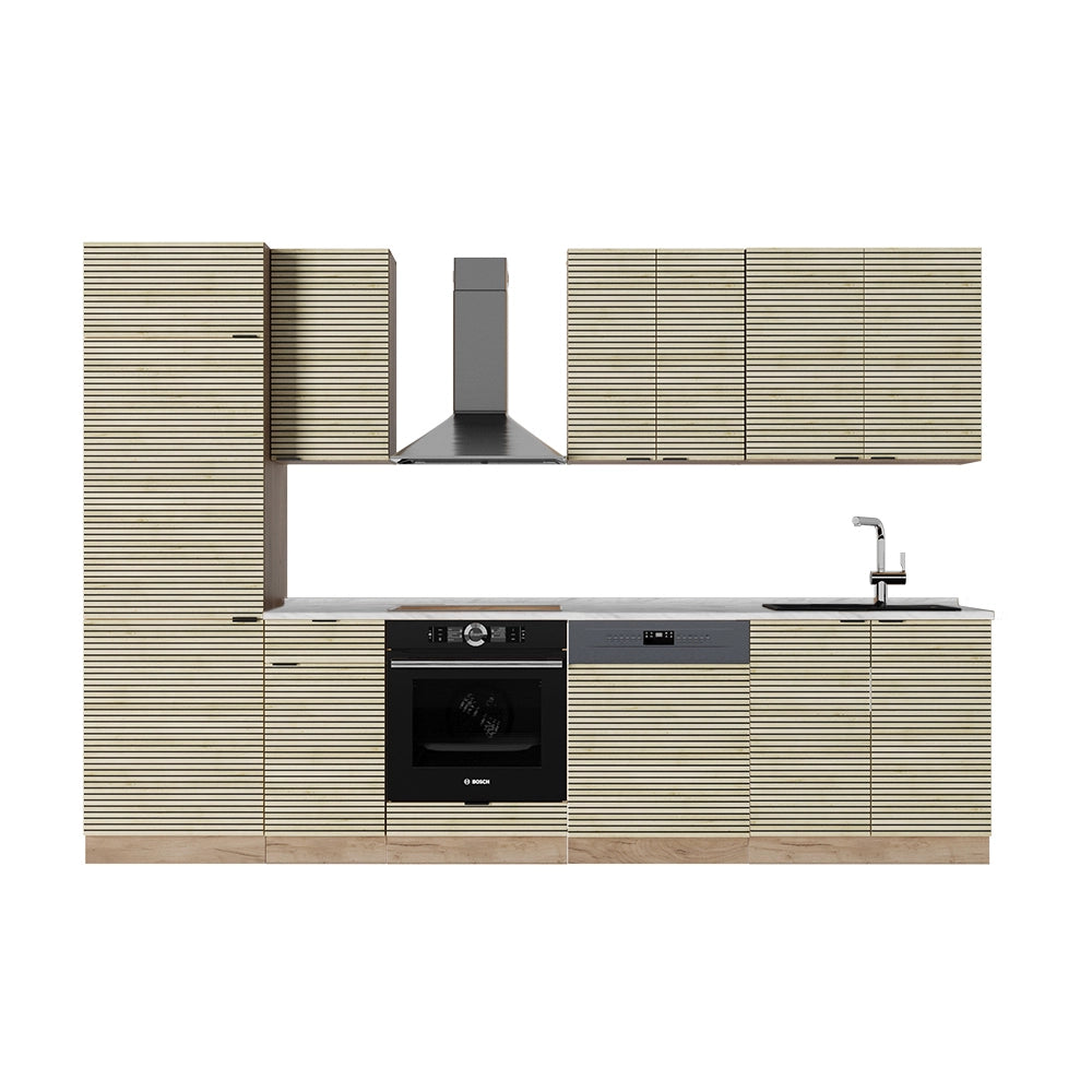 Cucina componibile Fame-Line Pannello in quercia/Rovere dorato 300 cm, PL Marmo Vicco